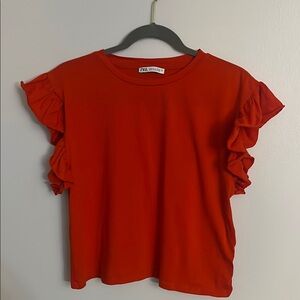 Zara Vibrant Red Ruffle Sleeve Blouse